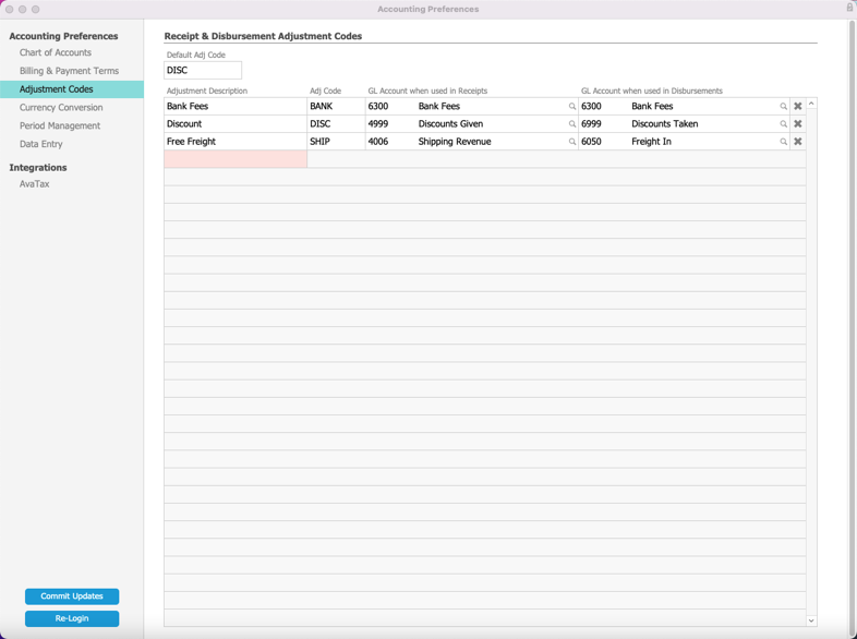 Customizing Adjustment Codes aACE 6