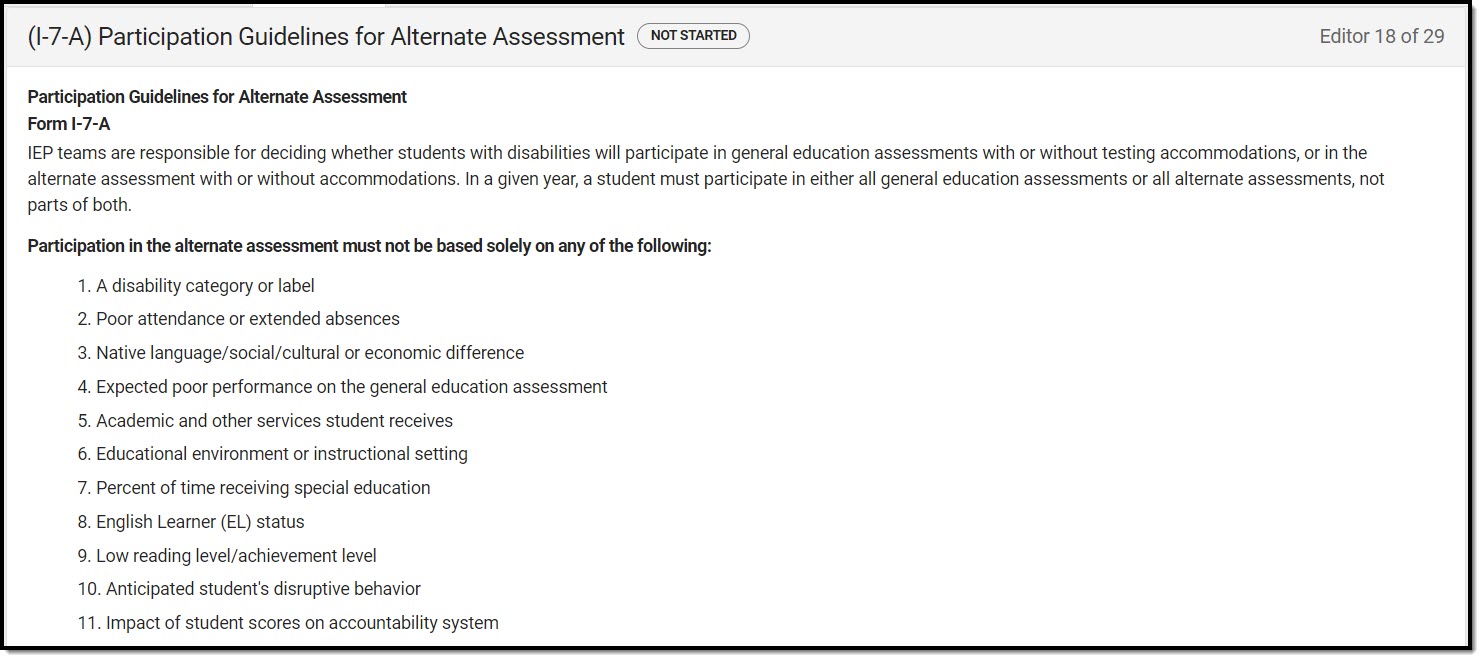 Screenshot of the participation guidelines for alt assessment editor.