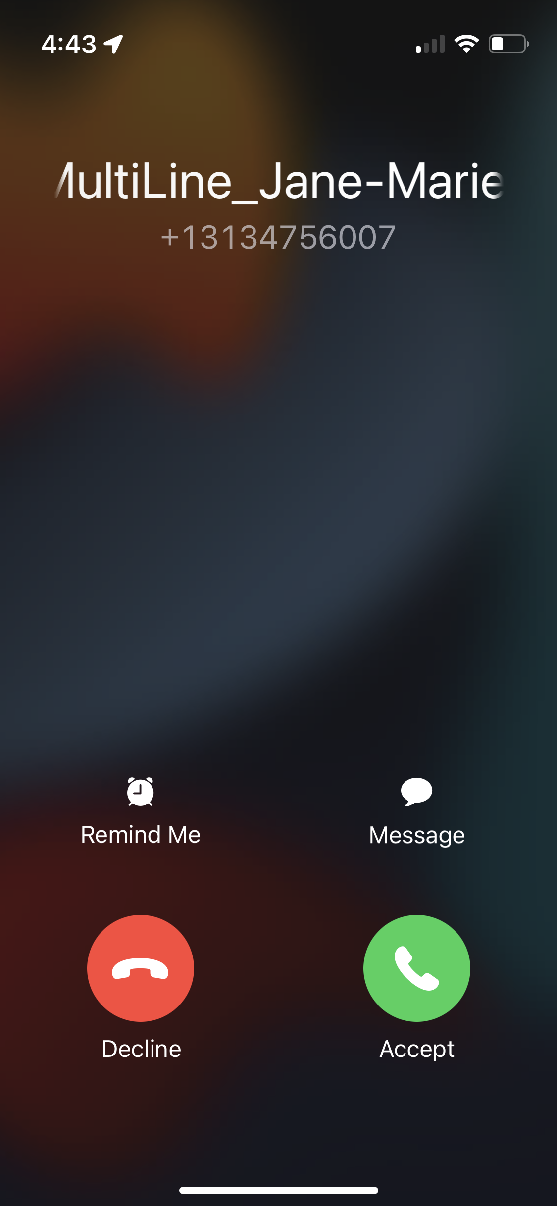 incoming call minutes mode screen
