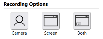 Recording option boxes displayed: Camera, Screen and Both