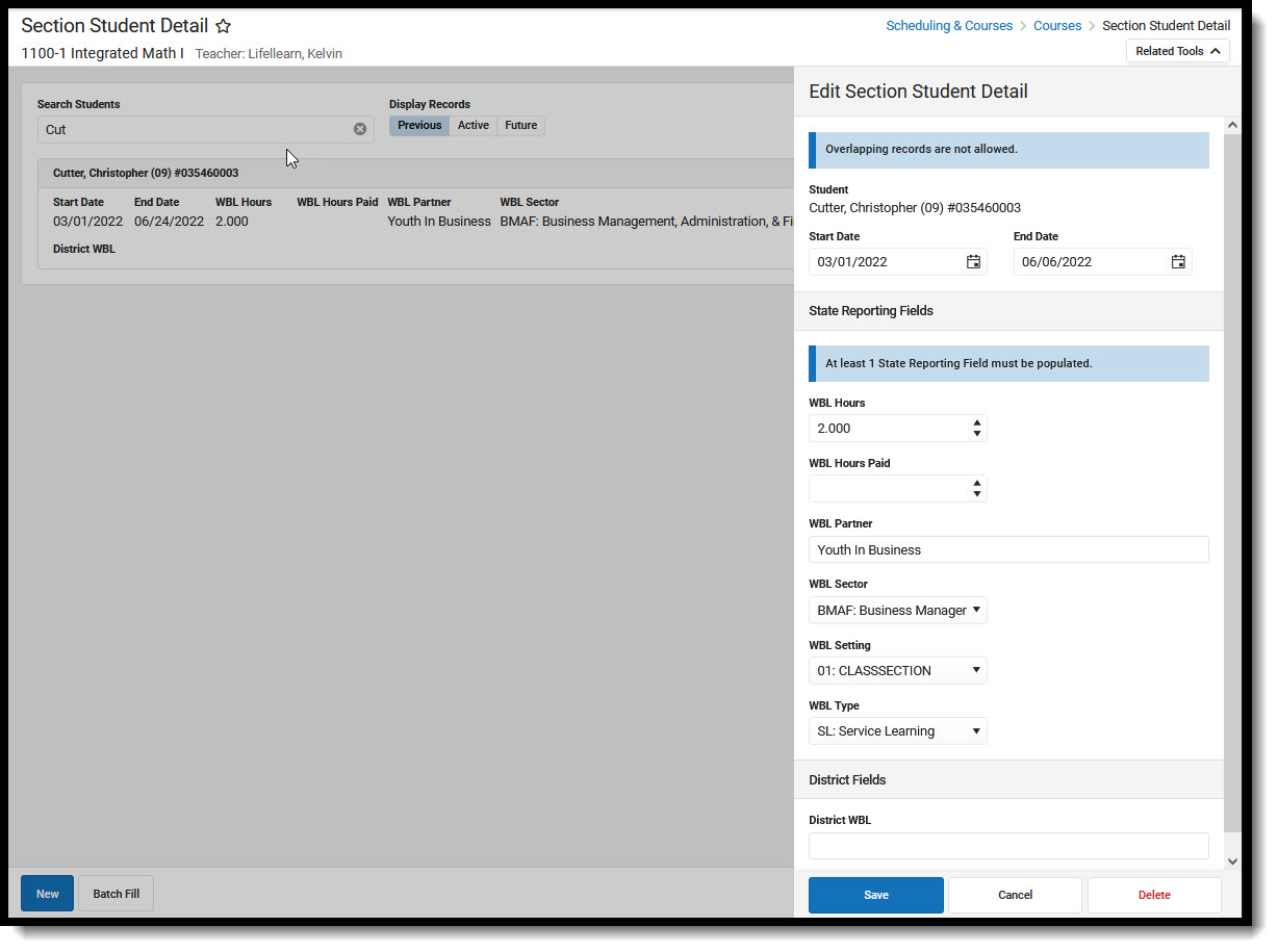 Screenshot of the Manage Existing Records tool