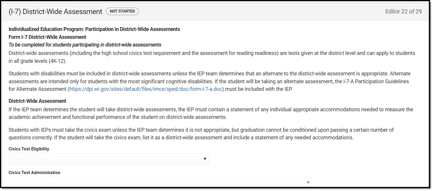 Screenshot of the district wide assessment editor.