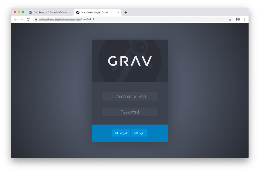 Screenshot of Grav login page