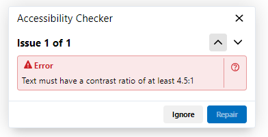 Shows Accessibility Checker results with issues