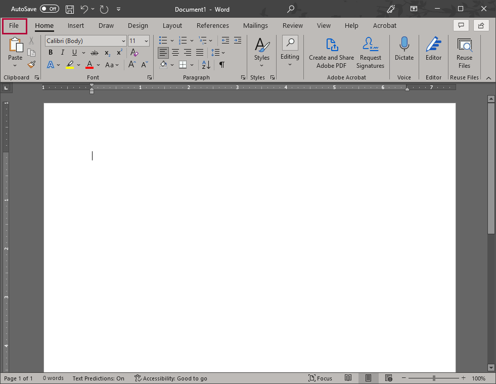 Image shows File tab.
