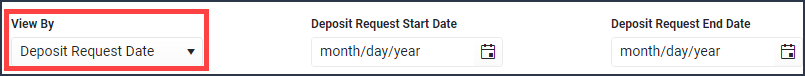 Screenshot showing Deposit Request Date as the View By selection.
