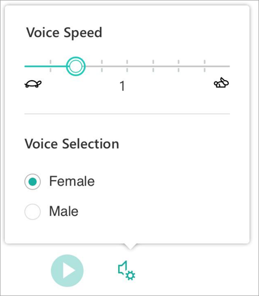 A screenshot of the menu showing voice speed and voice selection.