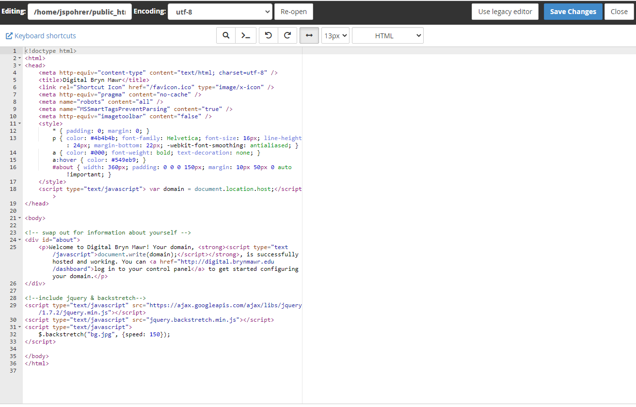 Screenshot of the HTML editor