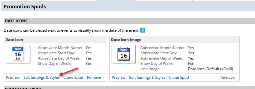 Edit settings and styles for date icon spud
