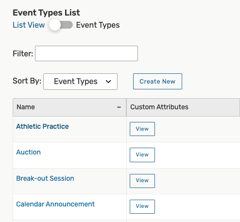 Event Types List