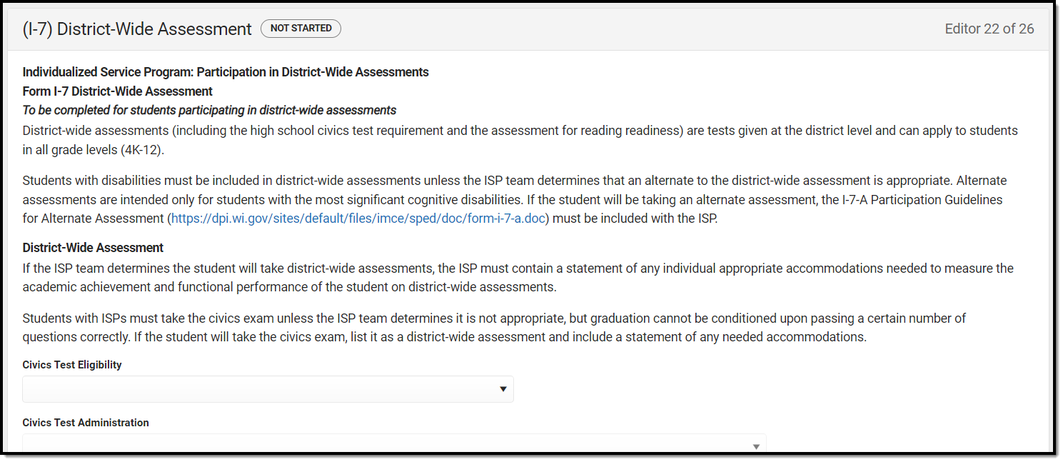 Screenshot of the District-Wide Assessments editor.