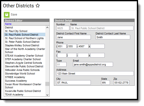 Screenshot of the Other Districts (Minnesota) editor.