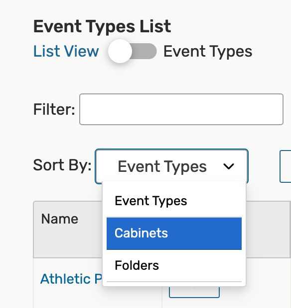 Use the Sort By dropdown to select Cabinets.