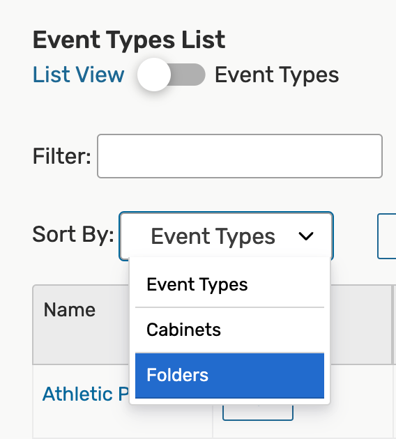 Use the Sort By dropdown to select Folders.
