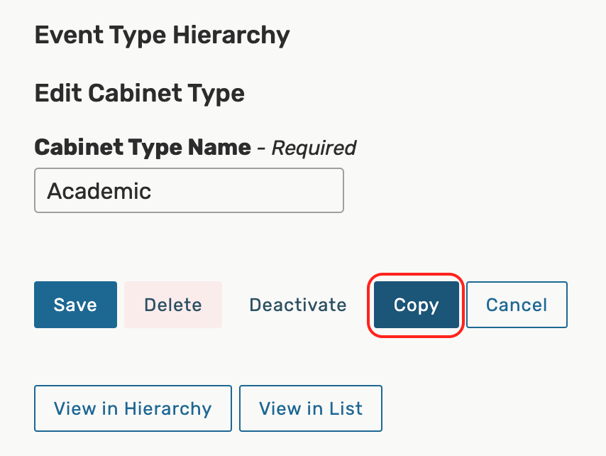 Press the Copy button to make a duplicate of an existing cabinet,
