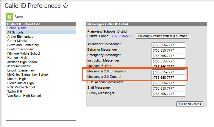 Screenshot of caller id preferences