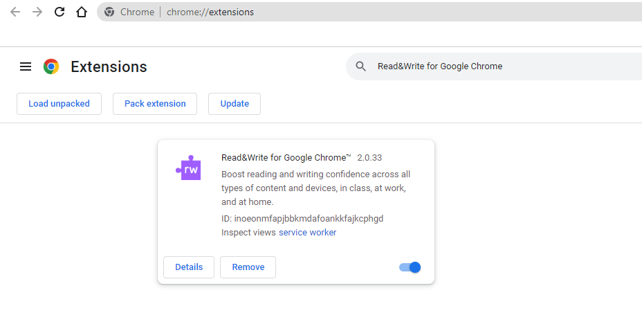 Read&Write for Google Chrome extension added to Chrome