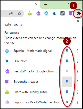 How to pin the Read&Write for Google Chrome extension icon