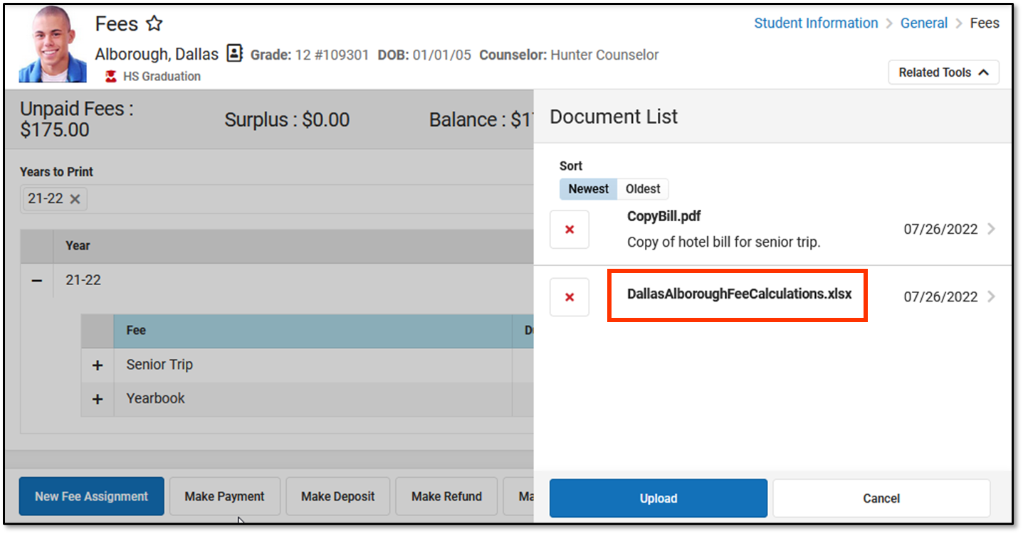 Screenshot of the Document List after clicking the Documents button. This image shows how to view a document.