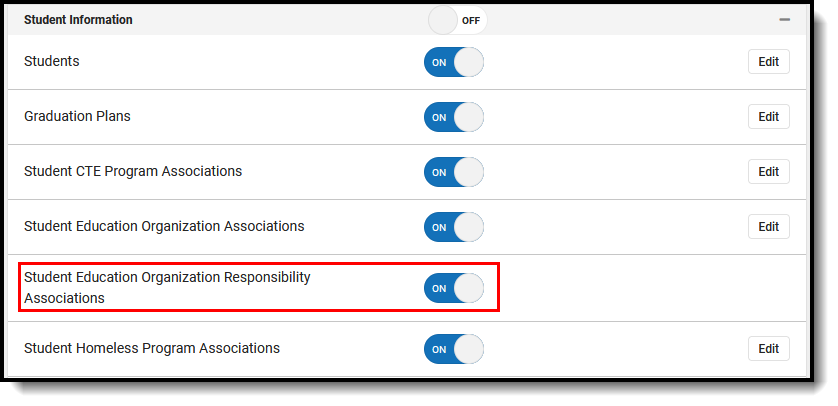 Screenshot of Student Education Organization Responsibility Associations Resource Preferences.