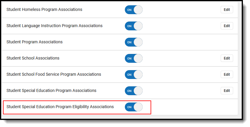 Screenshot of Student Special Education Program Eligibility Associations Resource Preferences.