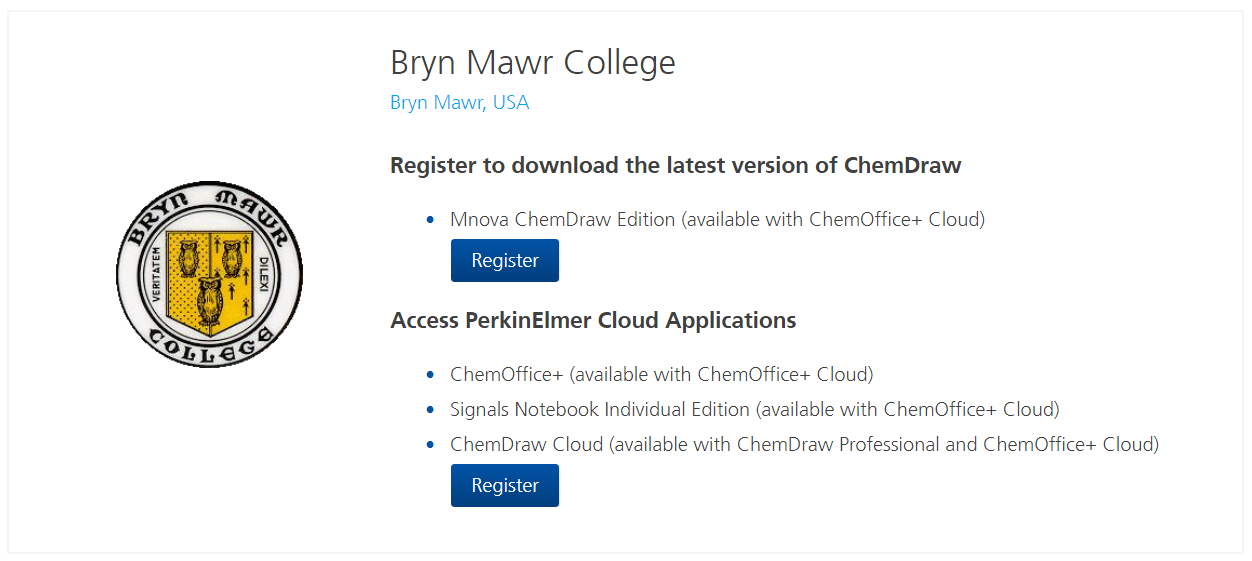 chemdraw bryn mawr college registration page