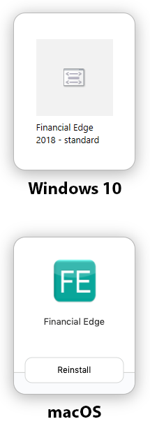 Financial Edge application shortcut icon for Windows 10 and MacOS, respectively