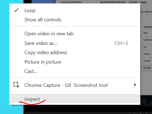 right click on desktop opens a menu and option inspect is used