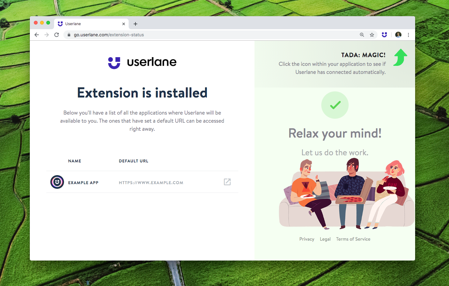 extension is installed view for Userlane