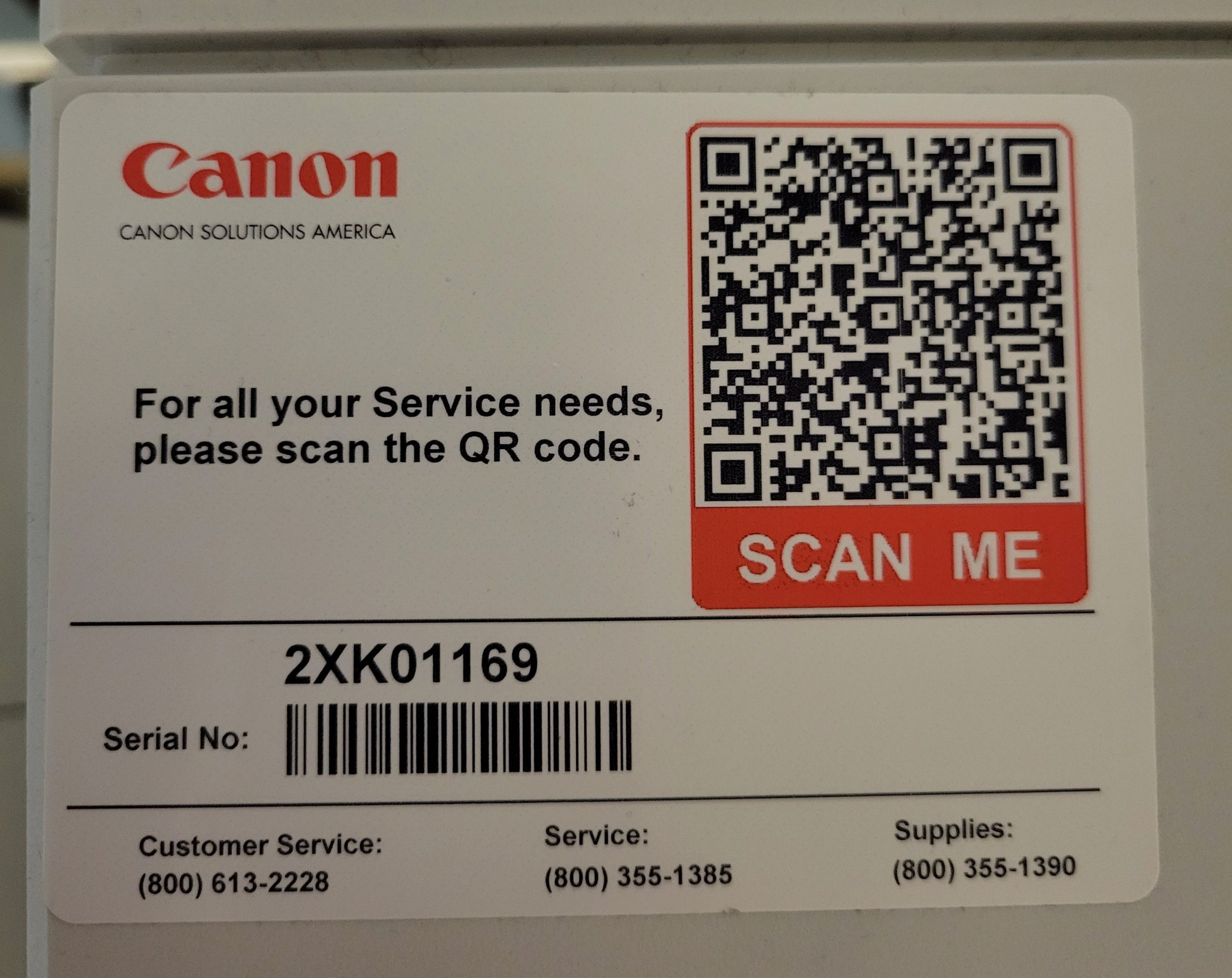 Canon supplies number and serial number sticker