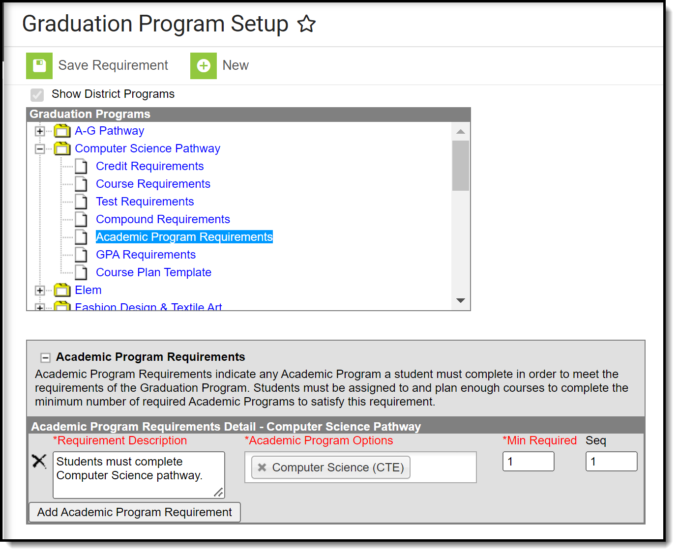 Screenshot of the Academic Program Requirements Editor