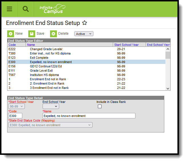 Screenshot of the Enrollment End Status Setup tool. 