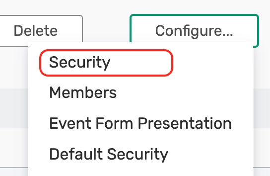 Security link in the Configure menu.