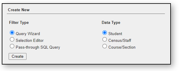 Image showing the Query Wizard and Student data type selection.