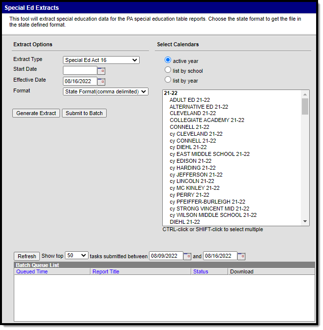 Screenshot of the Special Ed Act 16 Extract Editor.