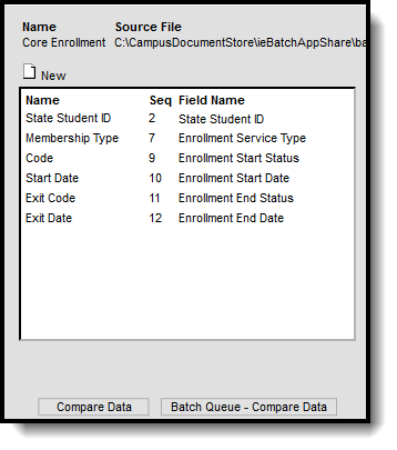 Screenshot of the Core Enrollment Mappings.