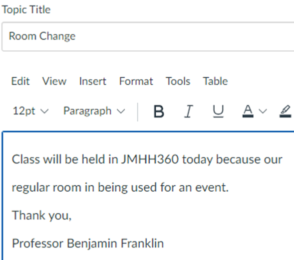 Screenshot of Topic Title and subject line.