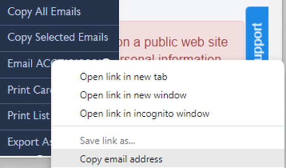 Copy email address tab 