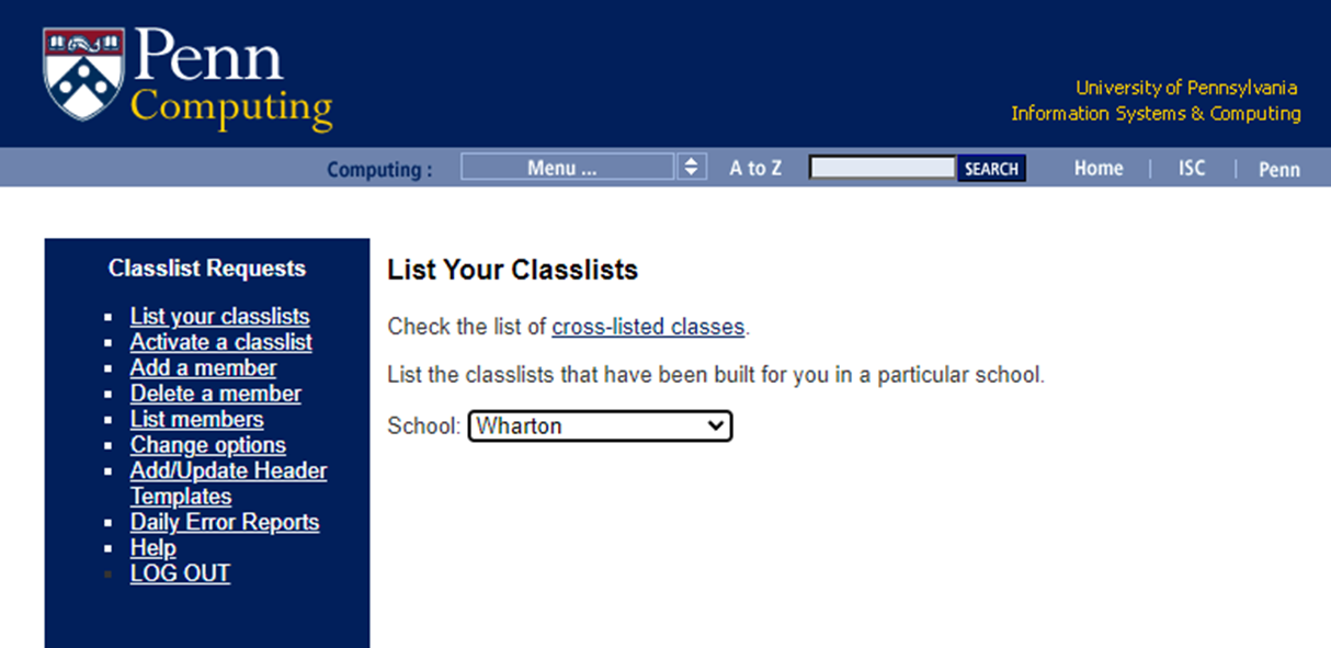 List your Classlists window.