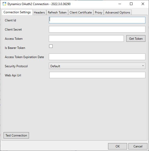 Task Factory Dynamics OAuth2 Connection Manager Connection Settings