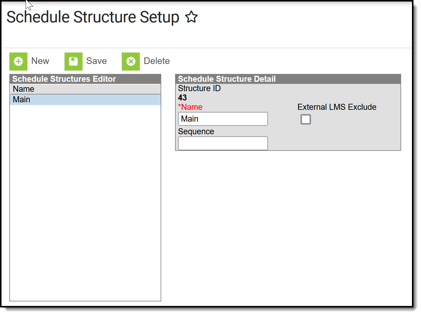 Image of the Schedule Structure Detail editor.