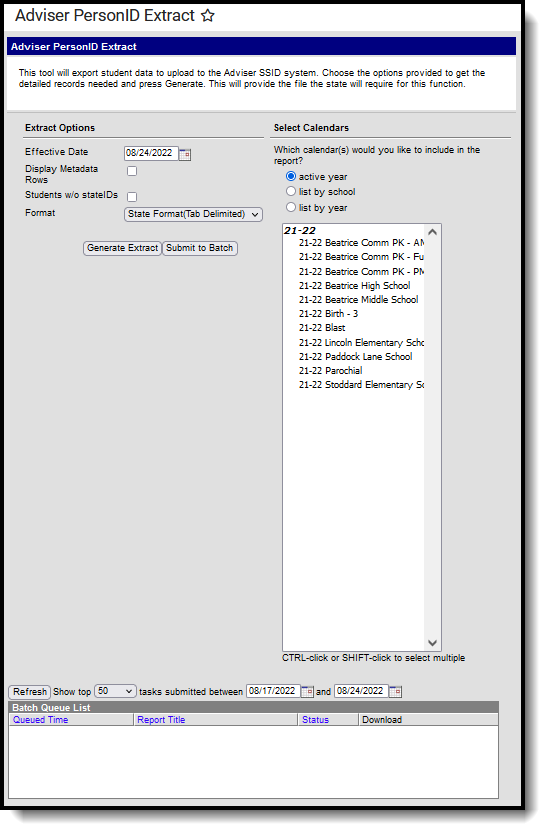 Screenshot of the Adviser PersonID Extract Editor.