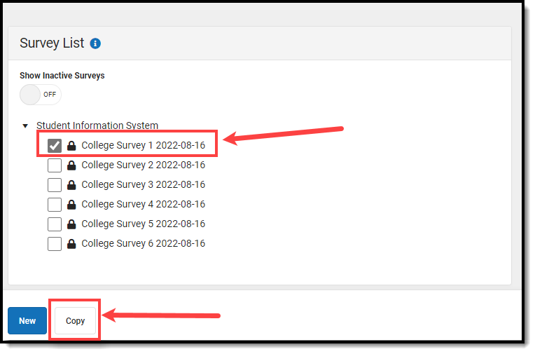 screenshot of copying a survey