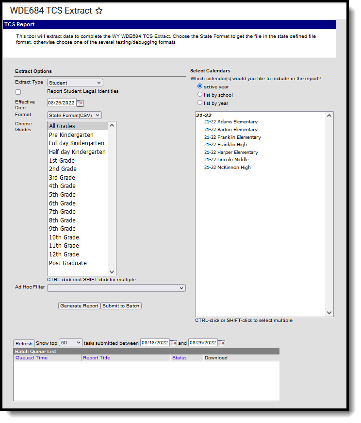 Screenshot of WDE-684 TCS Extract Editor.