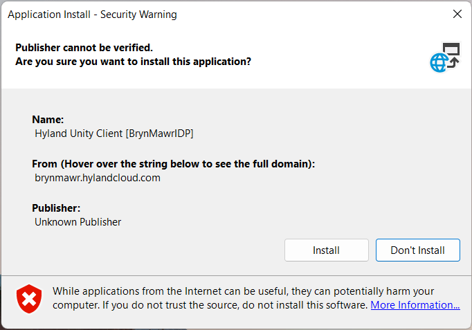 security pop-up asking you to confirm installation