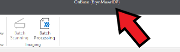onbase title bar with an arrow pointing to onbase bryn mawr idp