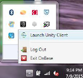 right click menu showing log out and exit options for onbase