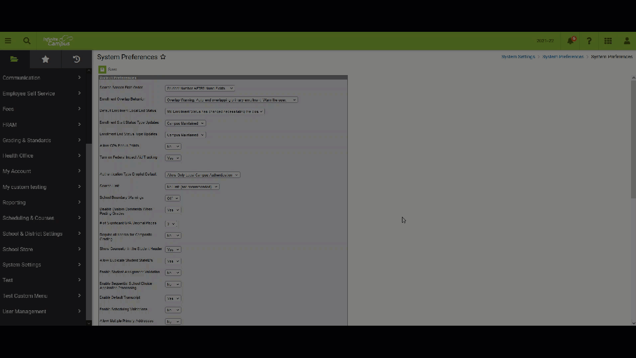 Animagted GIF showing student locator being used when system preference is set to Yes.