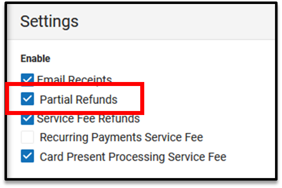 Screenshot of partial refunds checkbox