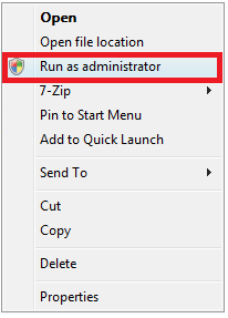 Context menu showing Run as administrator highlighted